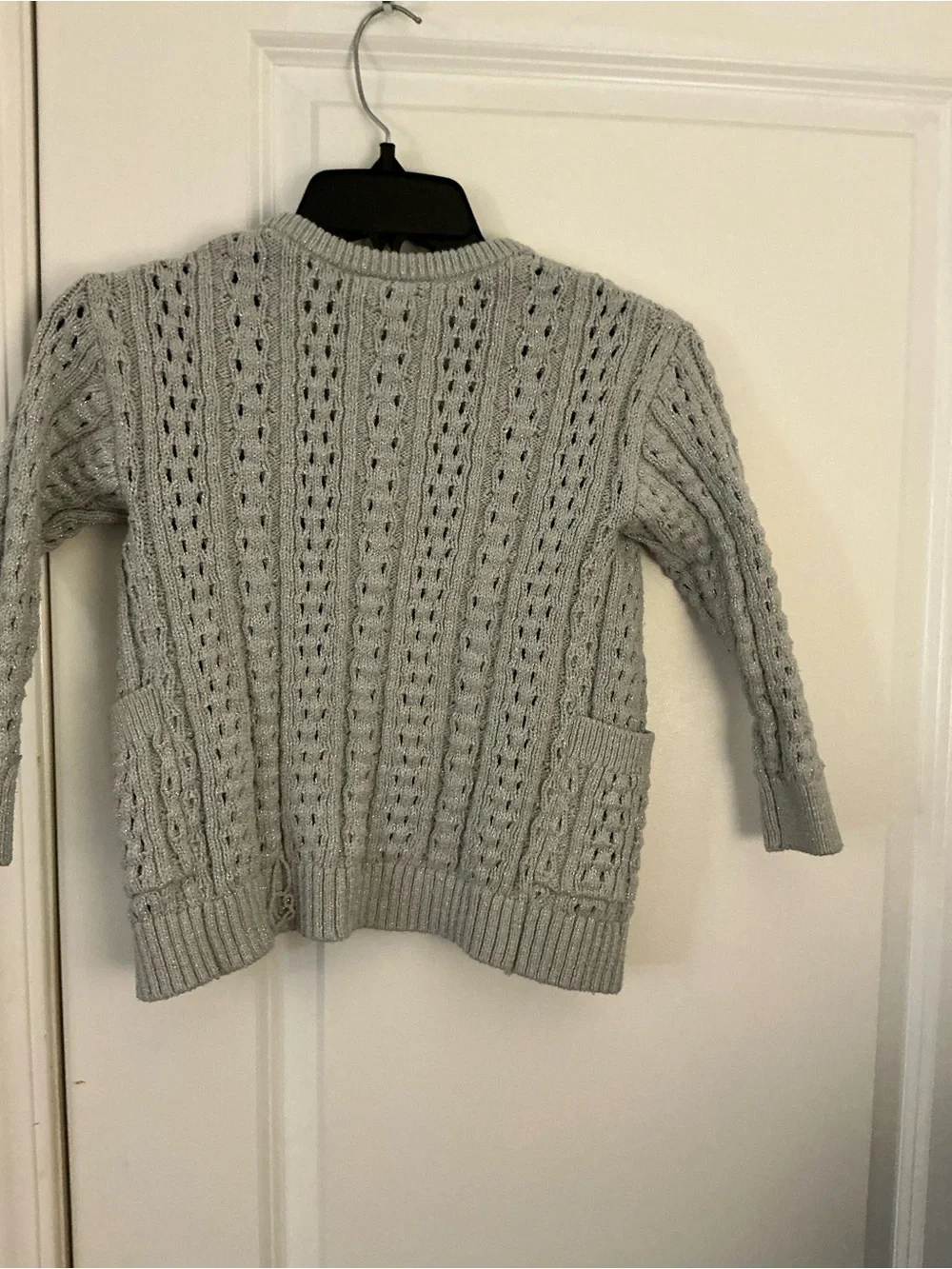 The Childrens Place Girls Silver Metallic Cable Knit Open Cardigan Sweater 4 xs